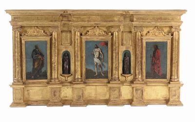 Scuola Veneta della Fine del XVI Secolotrittico Raffigurante Cristo Risorto
