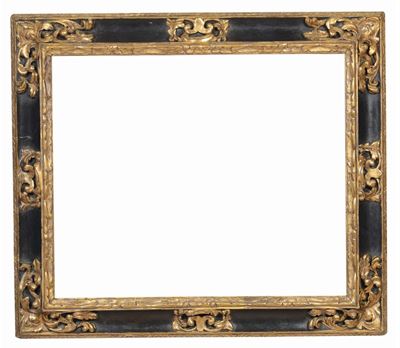 Cornice in Legno Ebanizzato e Decorato con Intagli Dorati, XIX Secolo