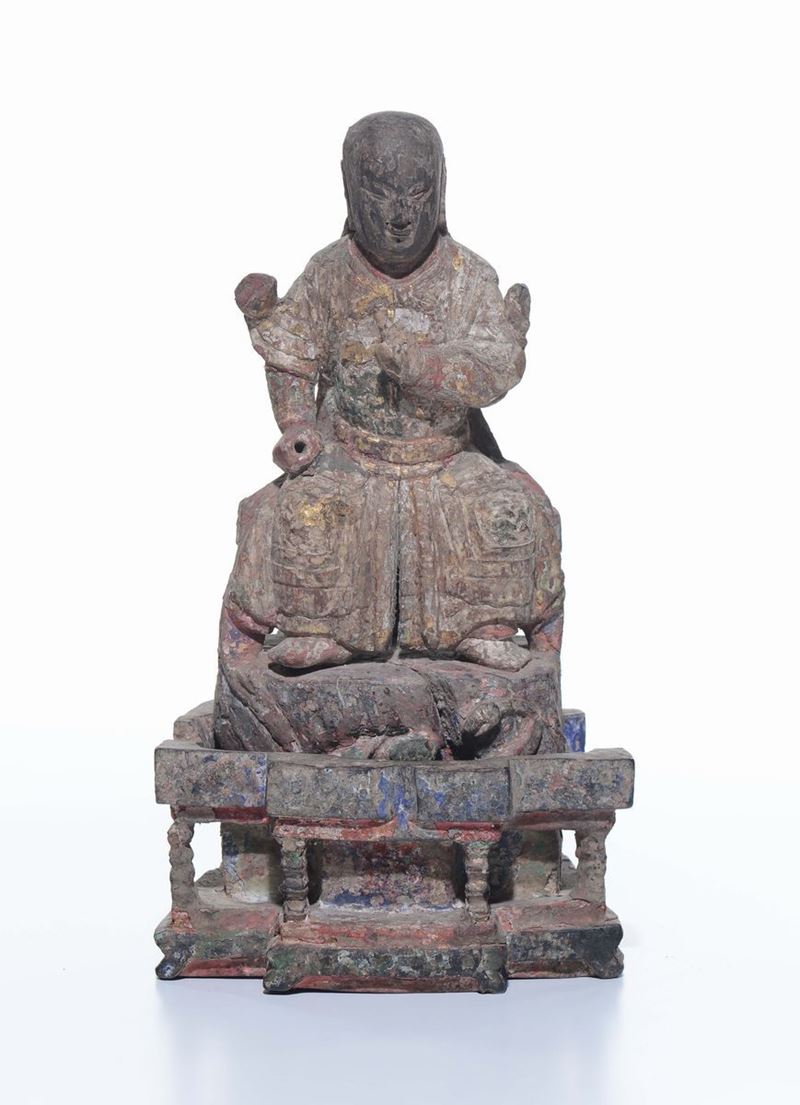 Buddha in legno scolpito e laccato, Cina  - Auction Furnishings from the mansions of the Ercole Marelli heirs and other property - Cambi Casa d'Aste