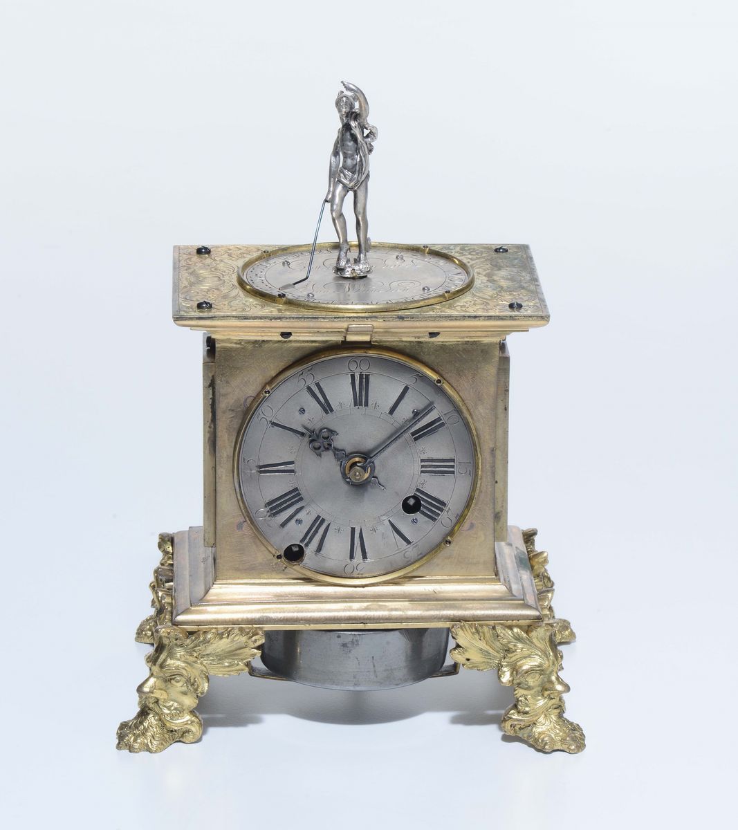 Orologio Rinascimentale con Cassa in Bronzo Dorato e Quadrante in Bronzo Argentato. Germania Iniz...