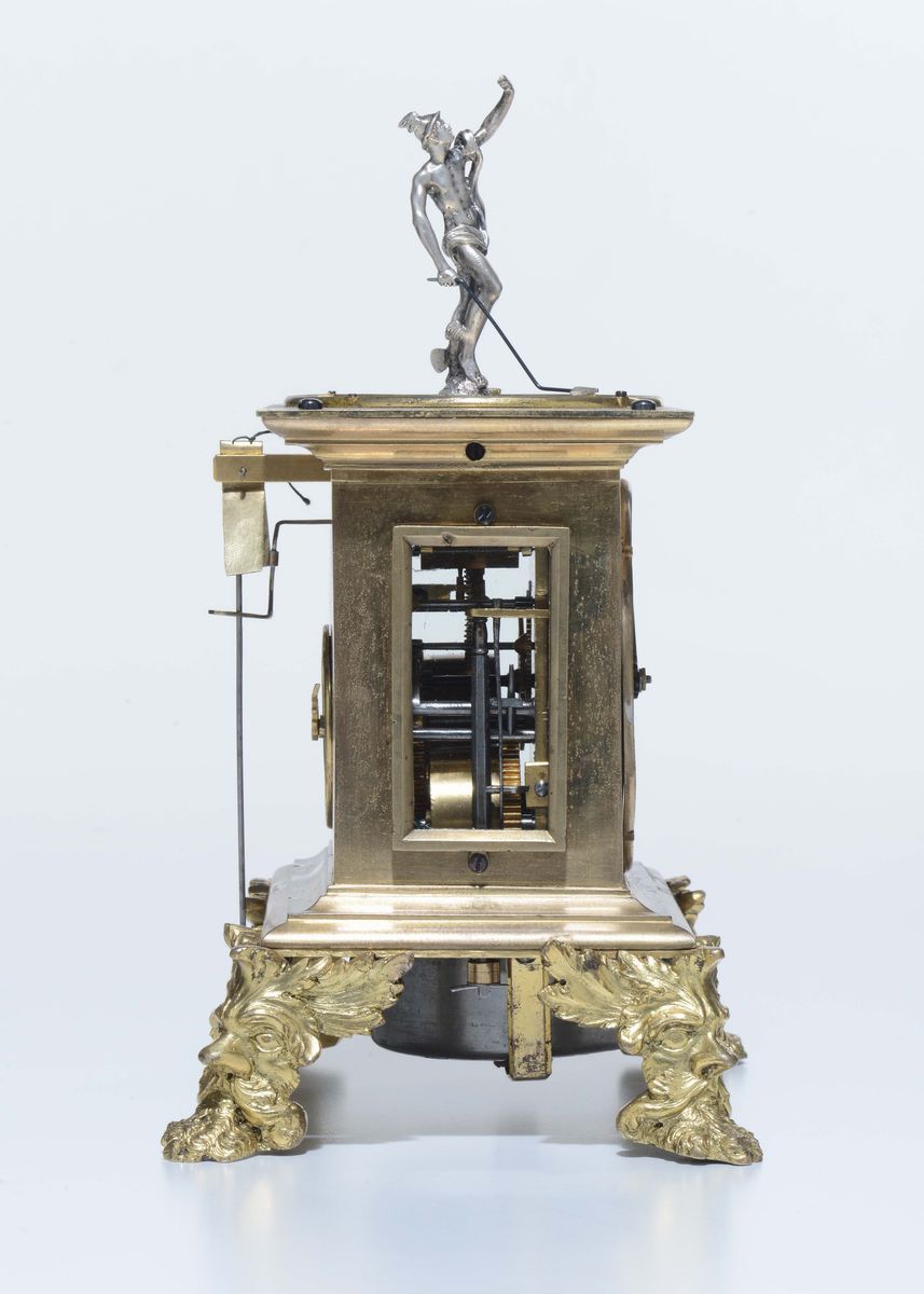 Orologio Rinascimentale con Cassa in Bronzo Dorato e Quadrante in Bronzo Argentato. Germania Iniz...