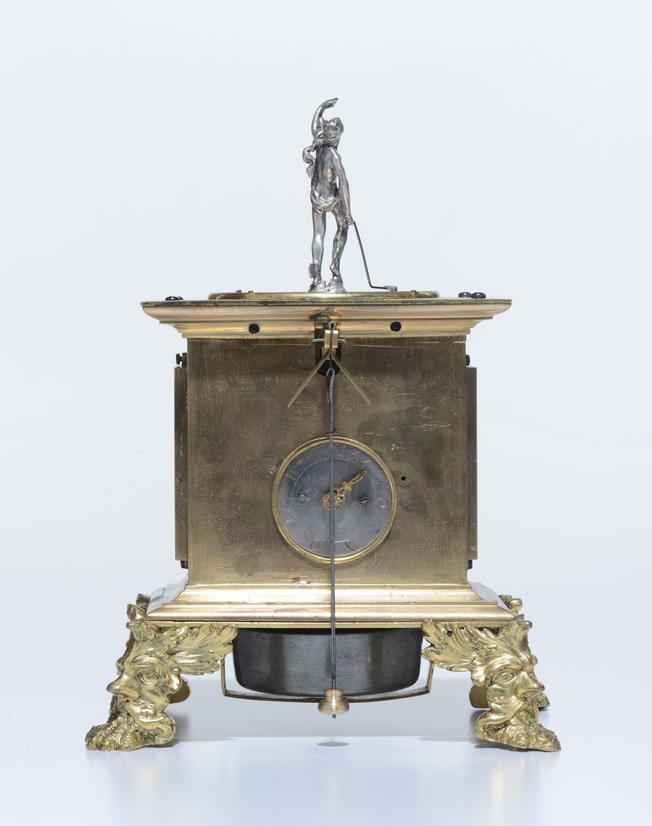 Orologio Rinascimentale con Cassa in Bronzo Dorato e Quadrante in Bronzo Argentato. Germania Iniz...