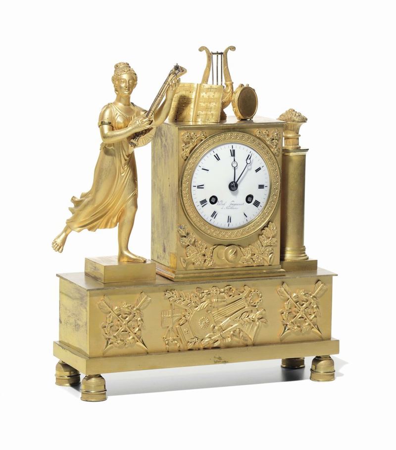 Orologio Impero mignon in bronzo dorato. Firmato Vidal Hugonet  - Auction Furnishings from the mansions of the Ercole Marelli heirs and other property - Cambi Casa d'Aste
