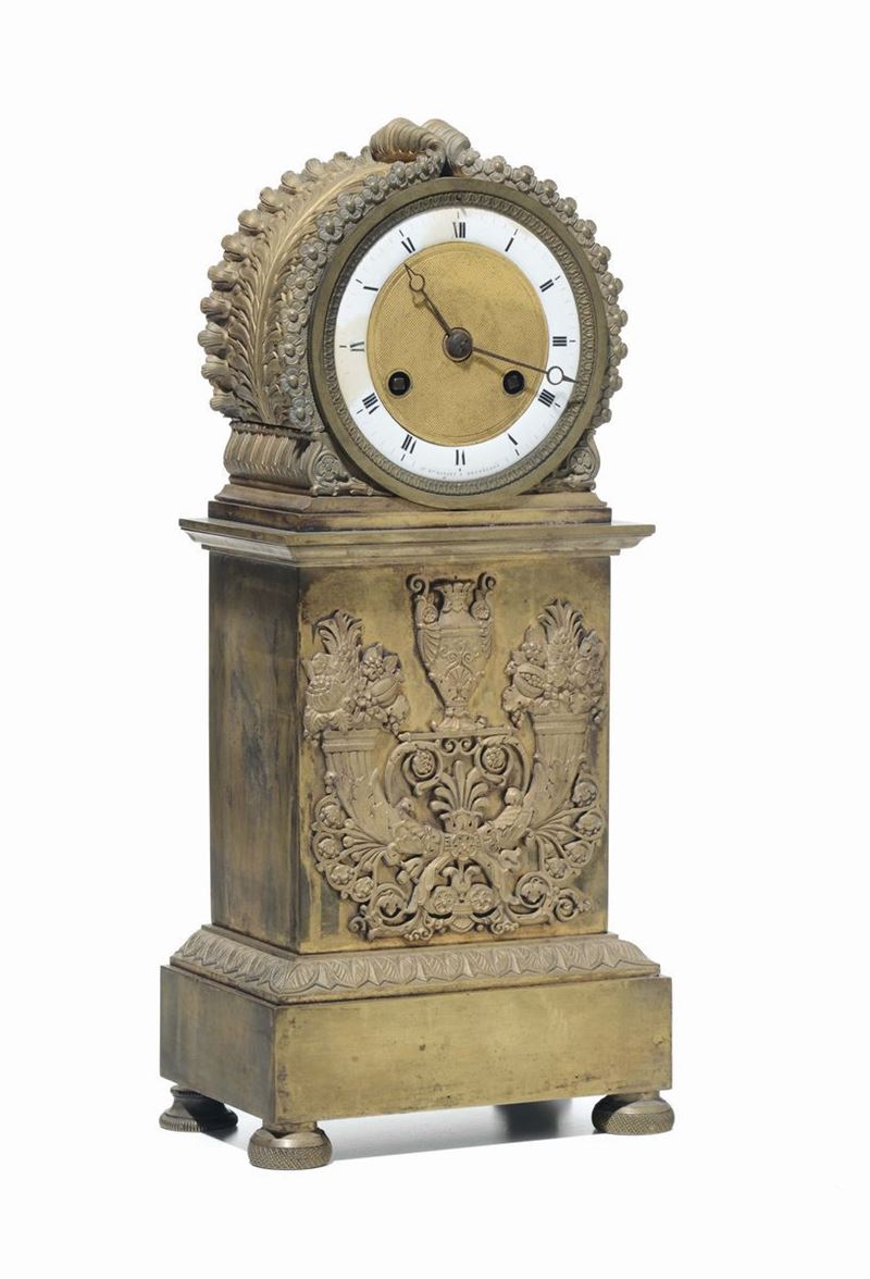 Orologio Carlo X in bronzo dorato, firmato J.B. Hanset. Bruxelles, Parigi 1850 circa  - Auction Furnishings from the mansions of the Ercole Marelli heirs and other property - Cambi Casa d'Aste