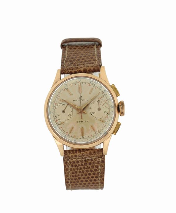 Breitling, Sprint, case No. 838749, Ref.2100, 18K yellow gold chronograph wristwatch. Made in the 1950's.