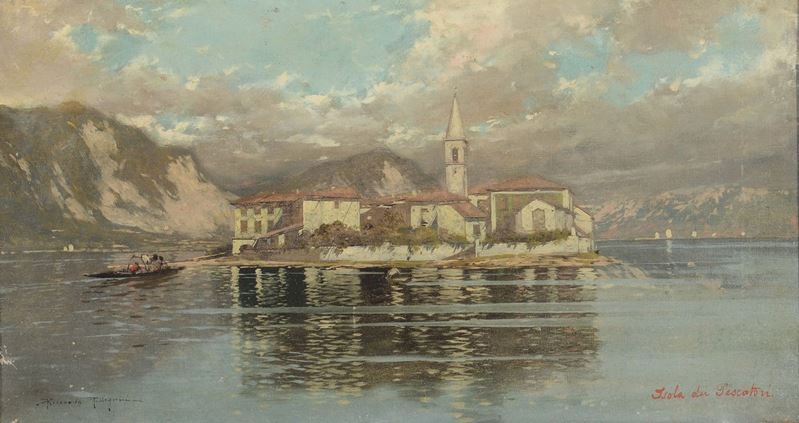 Riccardo Pellegrini (Milano 1863 - Crescenzago 1934) Isola dei pescatori  - Asta Dipinti del XIX e XX secolo - Cambi Casa d'Aste