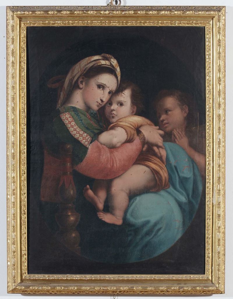 Scuola del XVIII secolo, copia da Raffaello Madonna della seggiola  - Asta Arredi dalle dimore degli eredi Ercole Marelli e altre provenienze - Cambi Casa d'Aste