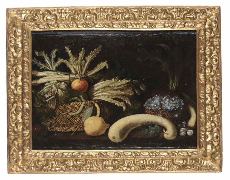 Scuola del XVIII secolo Natura morta con frutta e verdura  - Auction Furnishings from the mansions of the Ercole Marelli heirs and other property - Cambi Casa d'Aste