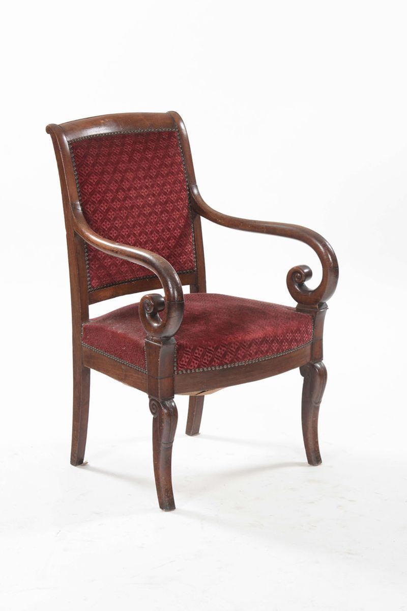 Poltrona Calo X imbottita, XIX secolo  - Asta Arredi dalle dimore degli eredi Ercole Marelli e altre provenienze - Cambi Casa d'Aste