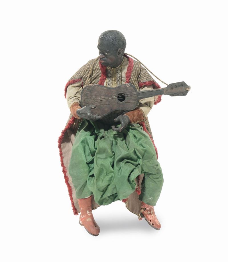 Figura di moro con chitarra, Napoli fine XVIII secolo  - Asta Arredi dalle dimore degli eredi Ercole Marelli e altre provenienze - Cambi Casa d'Aste