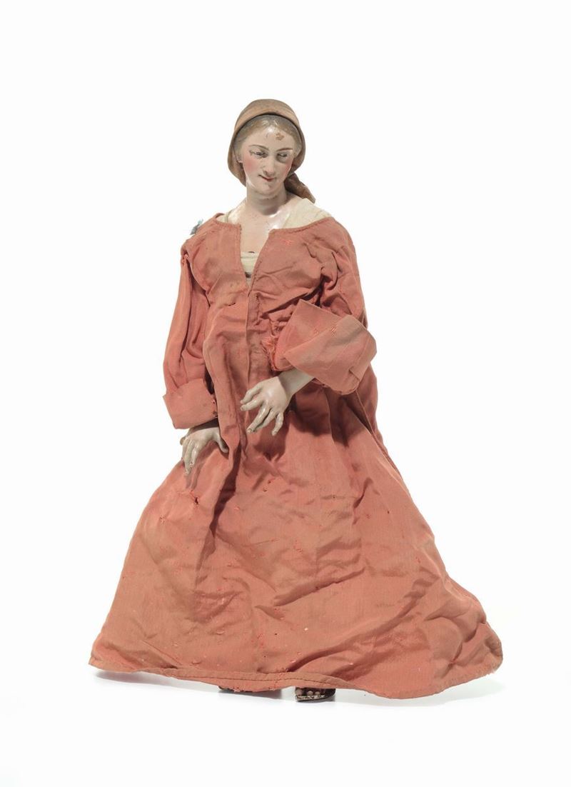 Figura di samaritana con vestito rosa, Napoli fine XVIII secolo  - Auction Furnishings from the mansions of the Ercole Marelli heirs and other property - Cambi Casa d'Aste
