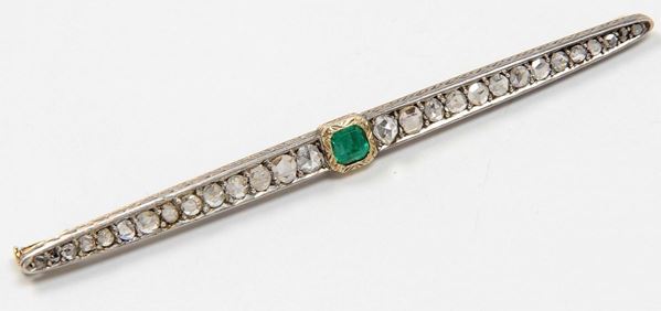 Rose-cut diamond and emerald brooch