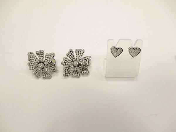 Two pair of diamond earrings