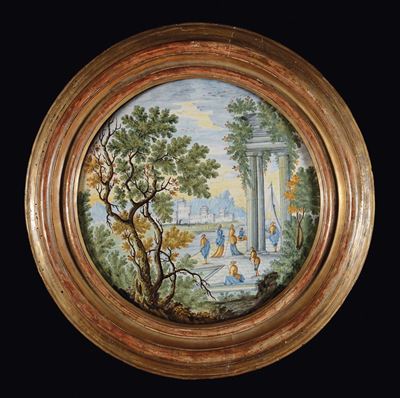 Placca Tonda in Maiolica Policroma, Castelli XVIII Secolo