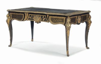 Bureau-plat Boulle in Legno Ebanizzato e Bronzi Dorati, Francia XIX Secolo