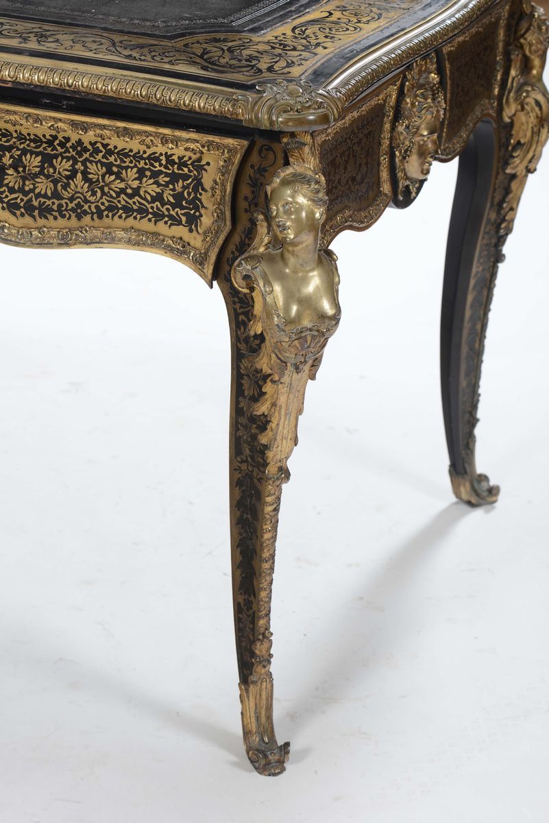 Bureau-plat Boulle in Legno Ebanizzato e Bronzi Dorati, Francia XIX Secolo