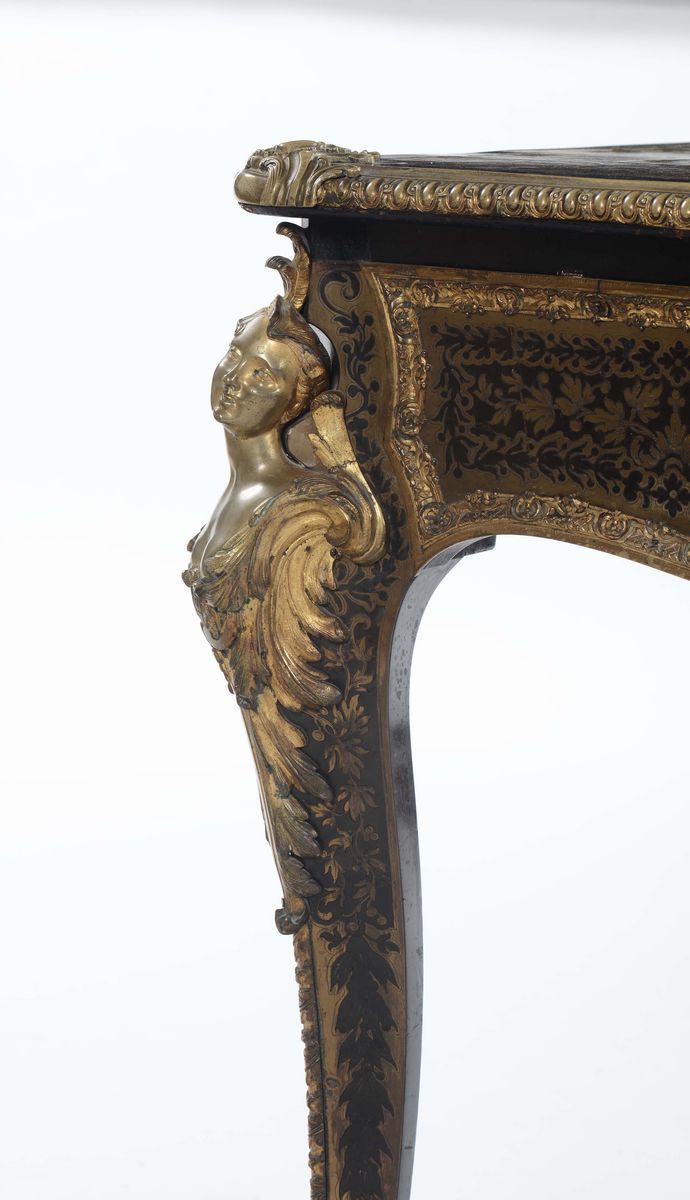 Bureau-plat Boulle in Legno Ebanizzato e Bronzi Dorati, Francia XIX Secolo
