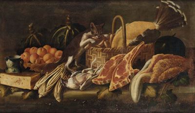 Giacomo Nani (porto Ercole 1698 - Napoli 1755), Attribuito Acoppia di Nature Morte