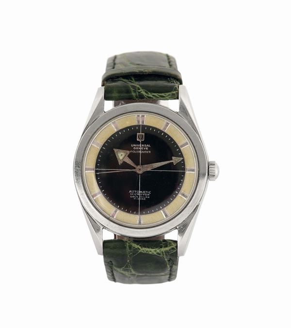 UNIVERSAL GENEVE, PolerouterAutomatic, Microrotor- Golr-Milan-Bienne, stainless steel, automatic, anti-magnetic wristwatch. Made in the 1950's