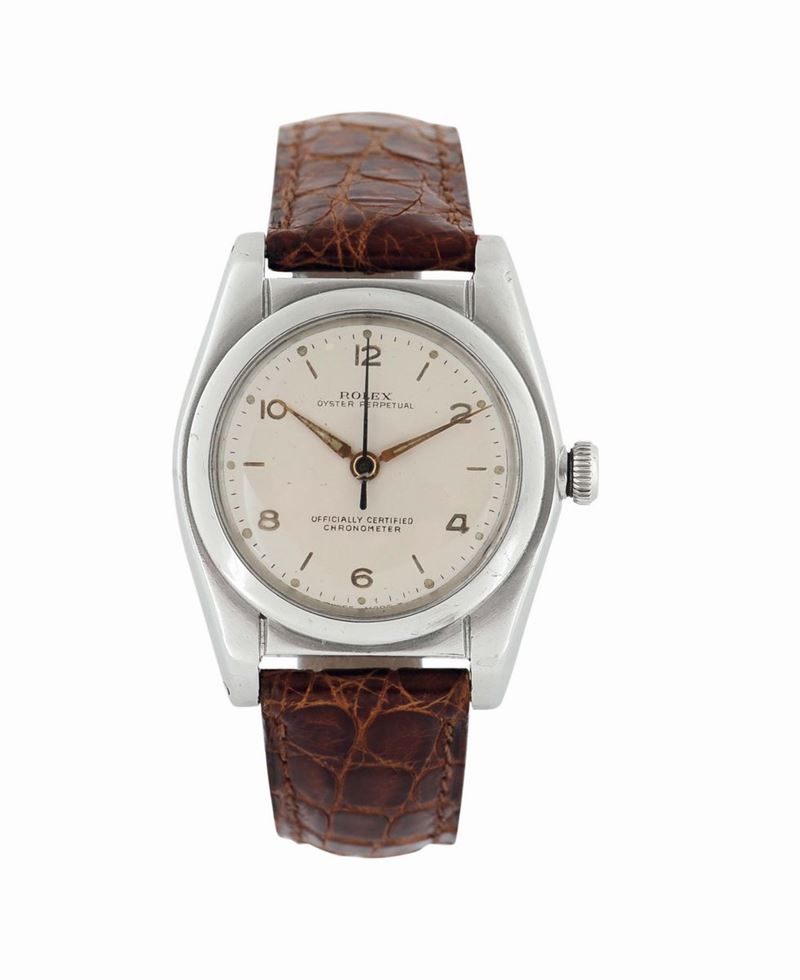 ROLEX REF. 2940 BUBBLE BACK STEEL, Oyster Perpetual, Officially Certified Chronometer, Ref. 2940. Made in the 1940's. Fine, tonneau-shaped, center seconds, self-winding, water resistant, stainless steel wristwatch with a Rolex buckle.  - Auction Watches and Pocket Watches - Cambi Casa d'Aste