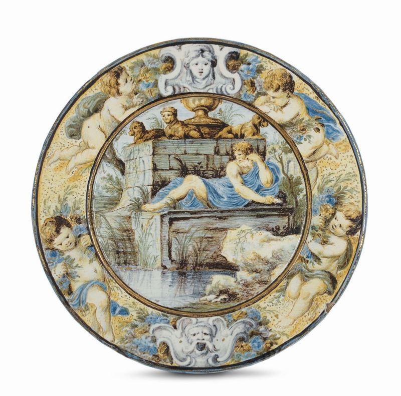 Piatto Castelli, Carlo Antonio Grue, 1716-1723  - Asta Maioliche e Porcellane da Collezione - Cambi Casa d'Aste
