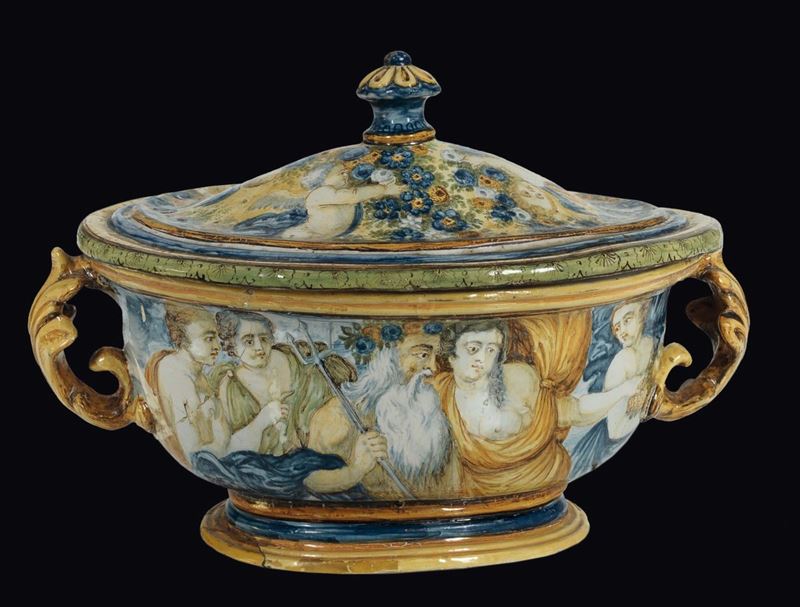 Zuppiera con coperchio  Castelli, Francesco Antonio Saverio Grue, circa 1720-1740  - Auction Collectors' Majolica and Porcelain - Cambi Casa d'Aste