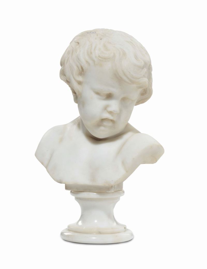 Busto in marmo bianco raffigurante fanciullo, fine XIX secolo  - Auction Furnishings from the mansions of the Ercole Marelli heirs and other property - Cambi Casa d'Aste
