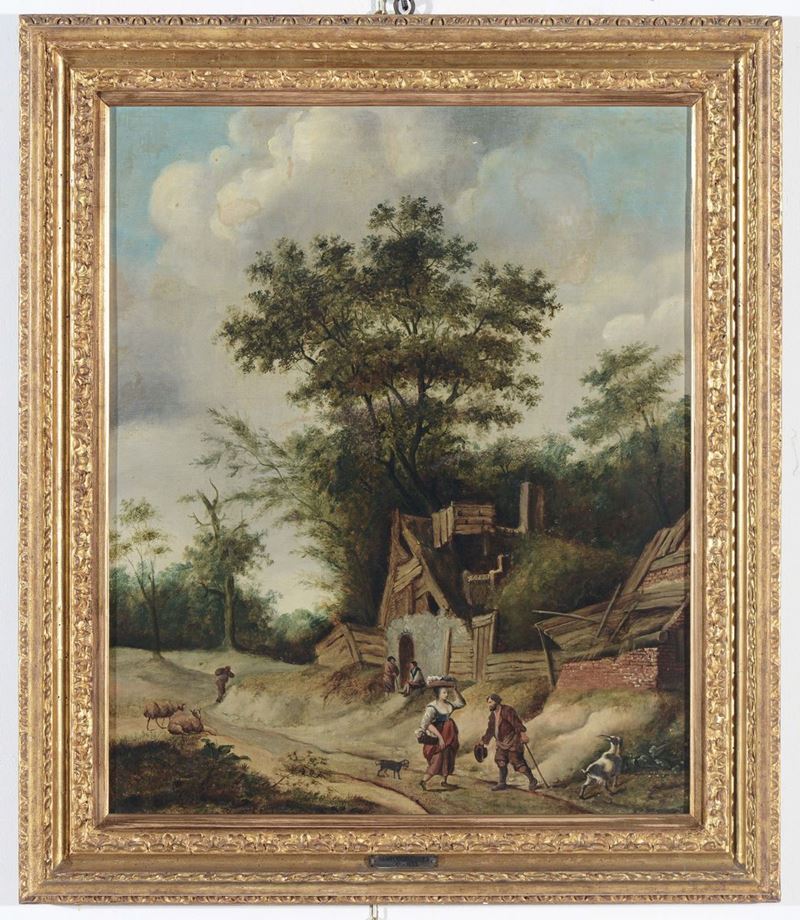Jacques Gamelin (1738-1803) Paesaggio con figure  - Asta Arredi dalle dimore degli eredi Ercole Marelli e altre provenienze - Cambi Casa d'Aste