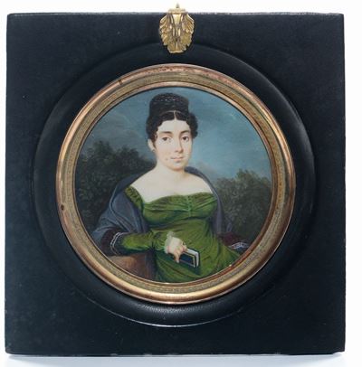 Ferdinando Gasparoli (cerro, 1776 - Milano, 1853)gentildonna con Libro in un Paesaggio