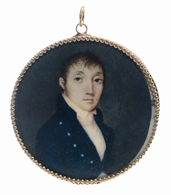 Giovanni Battista Gigola (Brescia, 1767 - Tremezzo, 1841) Gentiluomo in giacca blu   Coppia di colombe con motto amoroso