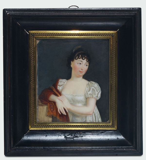 Jean Cossard (Troyes, 1764 – Parigi, 1838) Ritratto di gentildonna con scialle rosso