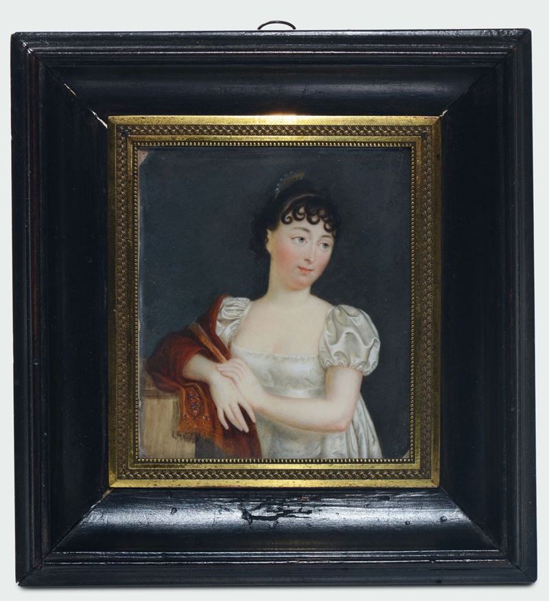 Jean Cossard (Troyes, 1764 – Parigi, 1838) Ritratto di gentildonna con scialle rosso  - Asta Argenti da Collezione Italiani ed Europei - Cambi Casa d'Aste
