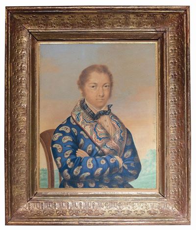 Franz Schneck (vienna, 1773-1857)ritratto Virile in Giacca da Camera