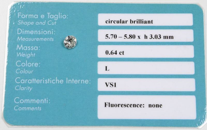 Diamante di ct 0,61  - Asta Arredi dalle dimore degli eredi Ercole Marelli e altre provenienze - Cambi Casa d'Aste