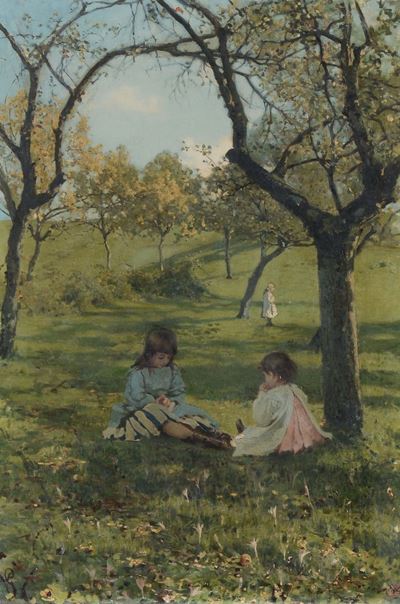 Giulio Viotti (casale Monferrato 1845 - Torino 1878)paesaggio con Bimbe