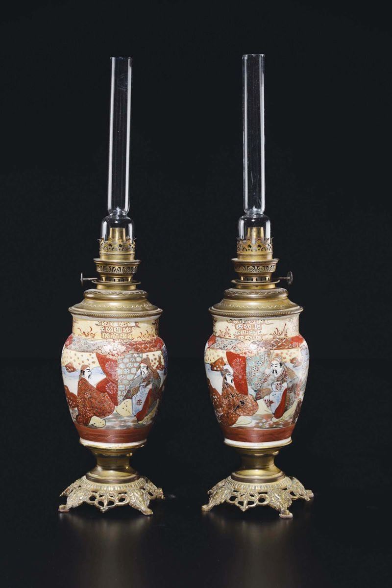 Coppia di vasi in porcellana Satsuma montati a lampada, Giappone, XIX secolo  - Asta Chinese Works of Art - Cambi Casa d'Aste