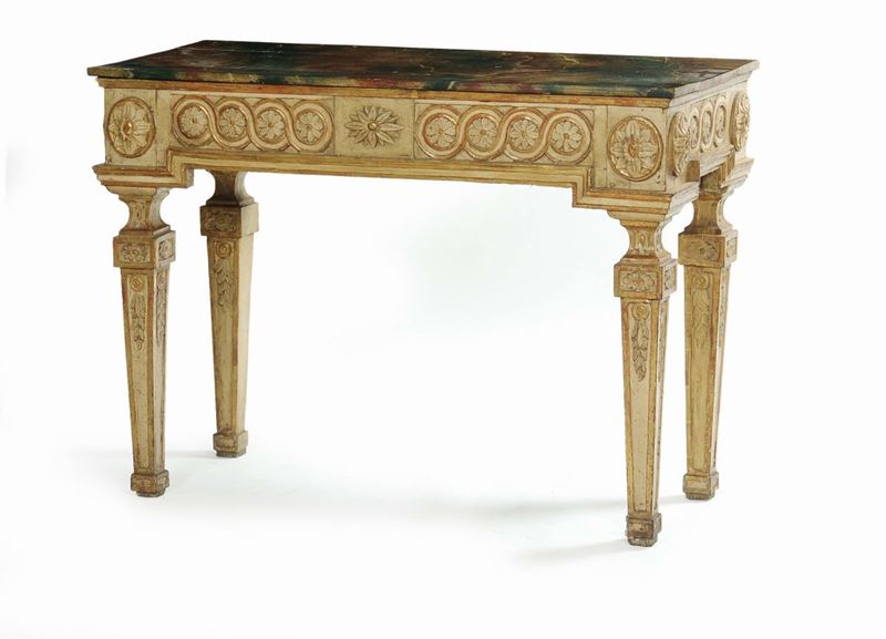 Console in legno laccato avorio, fine XVIII secolo  - Auction Furnishings from the mansions of the Ercole Marelli heirs and other property - Cambi Casa d'Aste