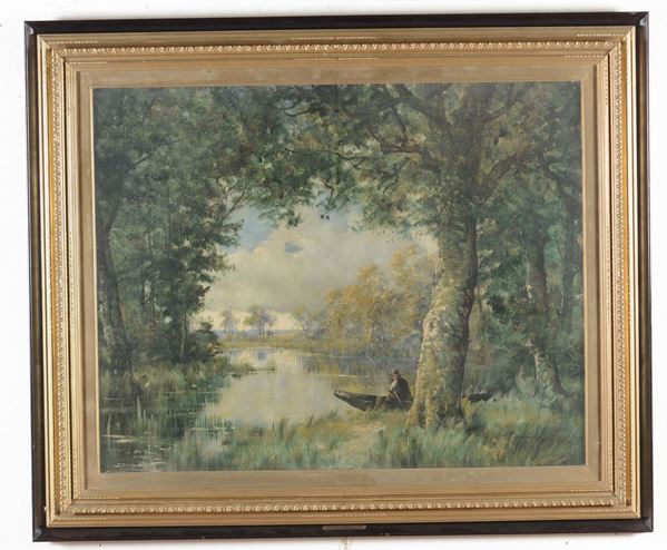 Anonimo del XX secolo Paesaggio lungo il fiume