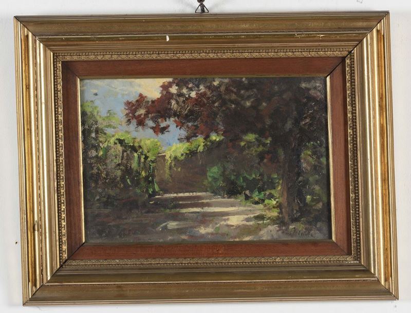 Firma indecifrata Strada nel giardino  - Asta Arredi dalle dimore degli eredi Ercole Marelli e altre provenienze - Cambi Casa d'Aste