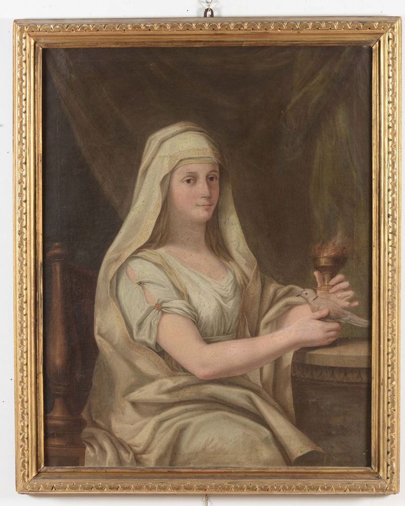 Anonimo neoclassico Ritratto di donna seduta con colomba e torcia  - Asta Arredi dalle dimore degli eredi Ercole Marelli e altre provenienze - Cambi Casa d'Aste