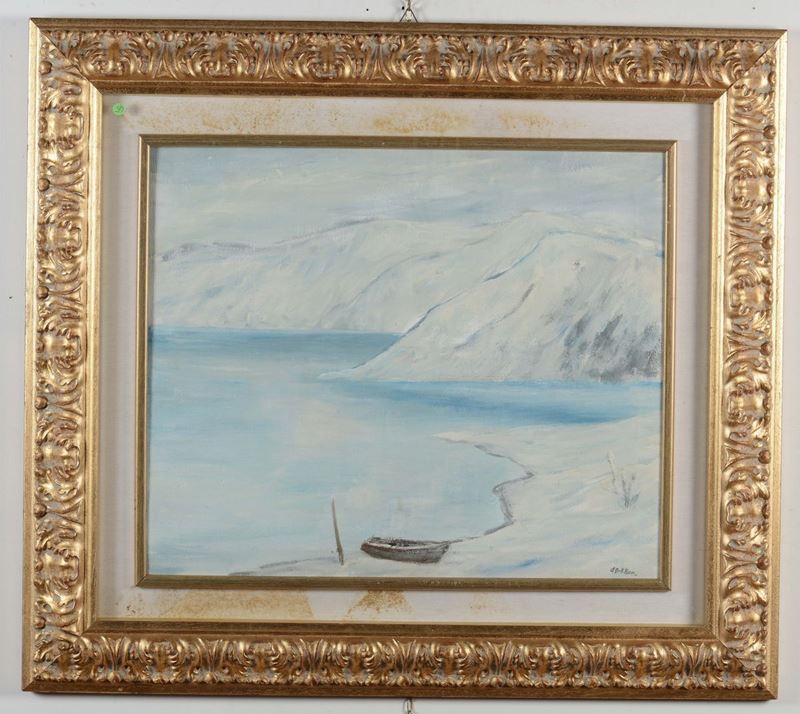 Angelo Del Bon (1898-1952) Paesaggio innevato, 1946  - Asta Arredi dalle dimore degli eredi Ercole Marelli e altre provenienze - Cambi Casa d'Aste