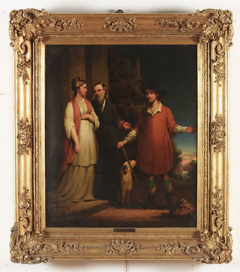 Anonimo inglese del XIX secolo Due figure ed un viandante  - Asta Arredi dalle dimore degli eredi Ercole Marelli e altre provenienze - Cambi Casa d'Aste