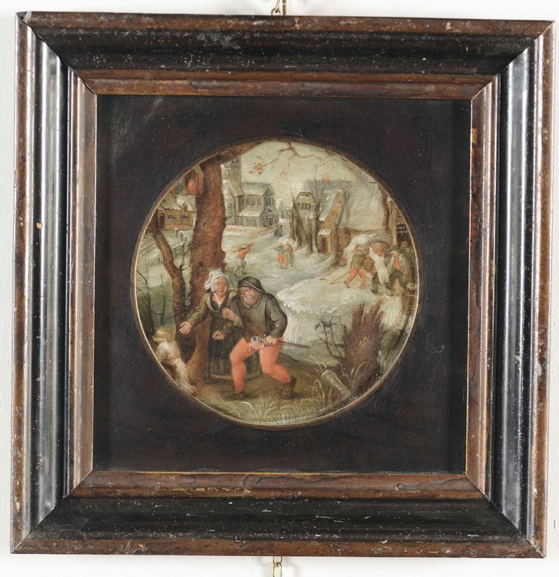 Scuola Fiamminga del XVII secolo Paesaggio invernale  - Auction Furnishings from the mansions of the Ercole Marelli heirs and other property - Cambi Casa d'Aste