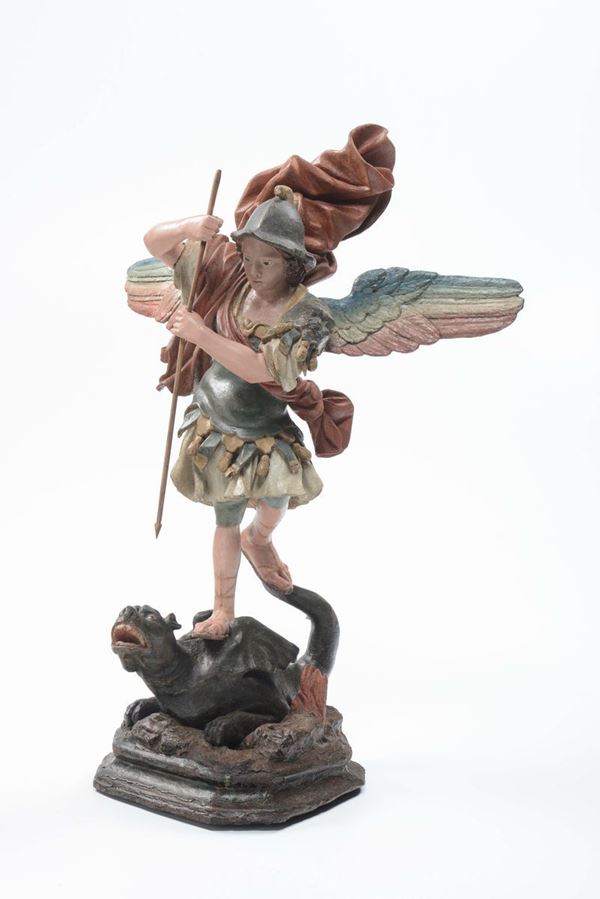 Scultore della fine del XVII secolo San Michele che uccide il diavolo
