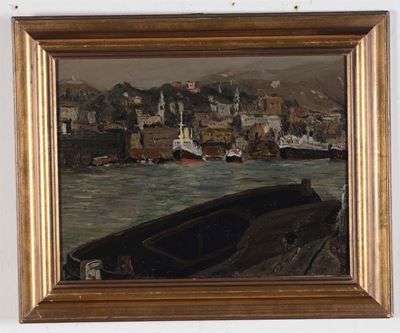 Anonimo del XIX Secolorimorchiatori nel Porto di Genova