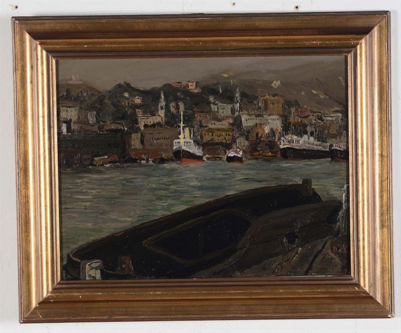 Anonimo del XIX secolo Rimorchiatori nel porto di Genova  - Auction Paintings online auction - Cambi Casa d'Aste