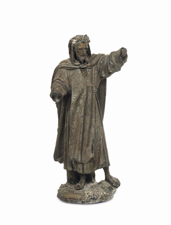 Scultura in gesso bronzato raffigurante Arnaldo da Brescia, firmato Tabacchi