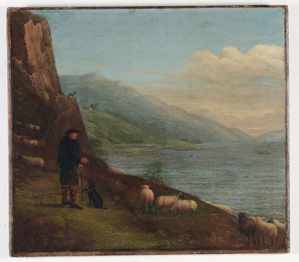 Richard Wilson (1714-1782), attribuito a Pastore sul lago