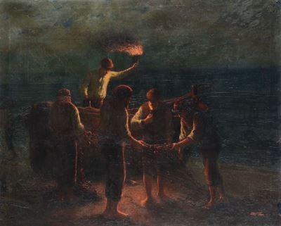Ettore Morteo (alassio 1874 - Genova 1939)notturno su Spiaggia