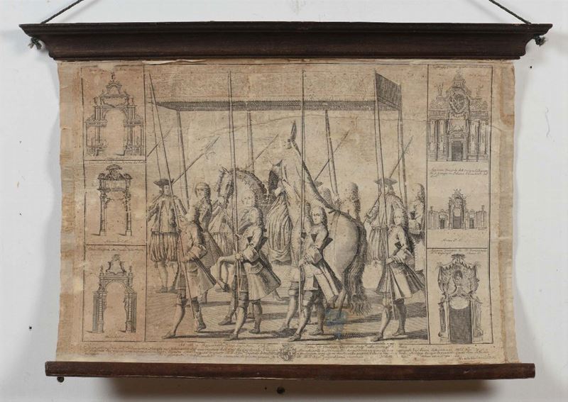 Stampa a rotolo raffigurante Ingresso del Cardinale Giuseppe Pozzobonelli  - Auction Furnishings from the mansions of the Ercole Marelli heirs and other property - Cambi Casa d'Aste